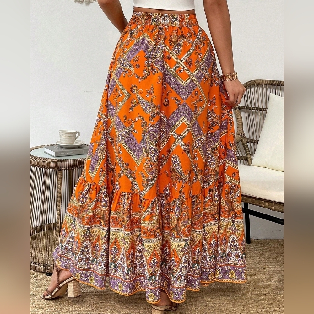 Paisley Floral Printed Skirt With Ruffled Hem - Picture 3 of 4
